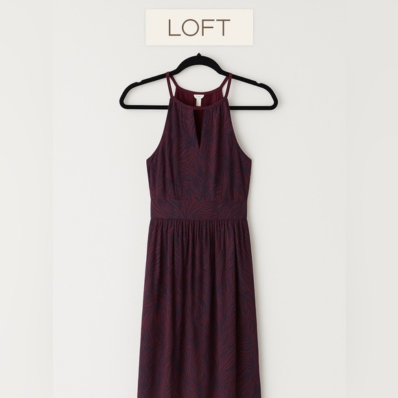 LOFT Dresses & Skirts - LOFT Maxi Dress – XS – Maroon & Navy Palm Print | Wedding Guest | Boho Chic